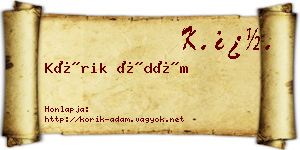 Kórik Ádám névjegykártya